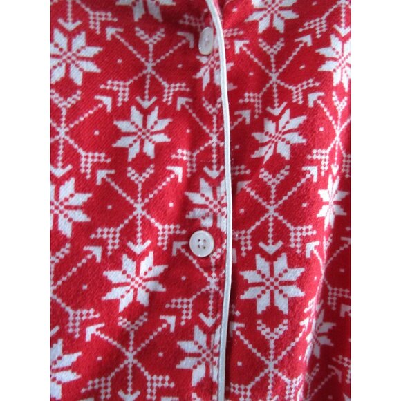 Lands End Red White Snowflake Flannel Button Up Nightshirt GUC Ladies 1X Long - Picture 9 of 16